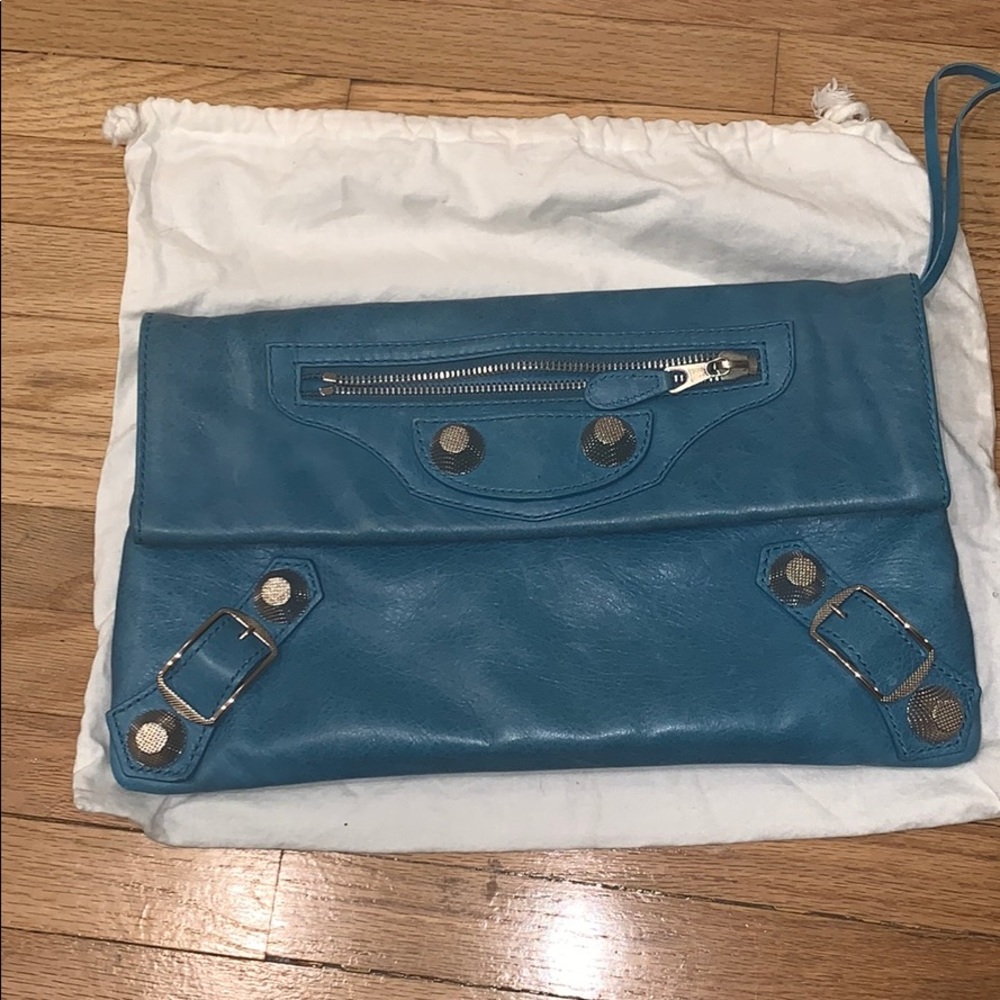 BALENCIAGA Giant Envelope Clutch Teal